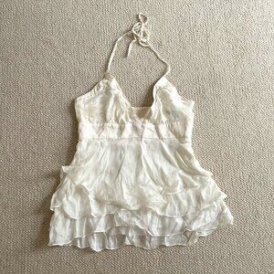 Lelo 100% silk ivory ruffle halter top y2k "going out top" style M